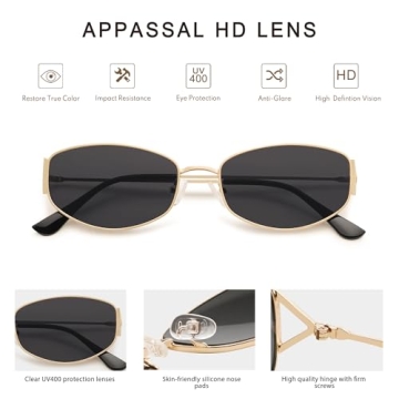 Appassal Retro Oval Sunglasses Gold Grey UV400 Protection