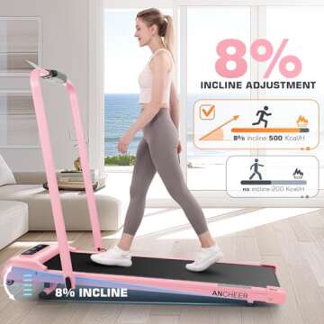 Folding Treadmill with Incline,4 in 1 Foldable Walking Pad with Handle Bar,Under Desk Treadmill for ...