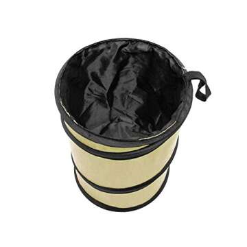 FH Group Automotive Waterproof Portable Collapsible Small Trash Can Garbage Container fits Most Cars,Waterproof,Polyethylene, SUVs, and Trucks Beige