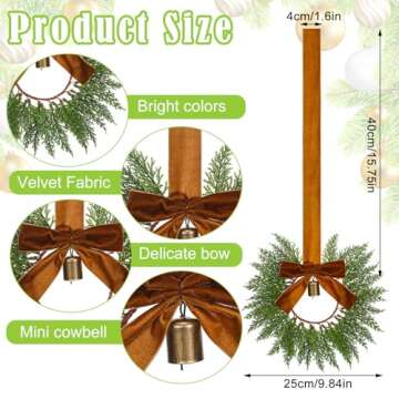 Dingion 8 Pcs 9.8" Small Christmas Cabinets Wreaths Mini Wreaths for Kitchen Window Chair Backs with...
