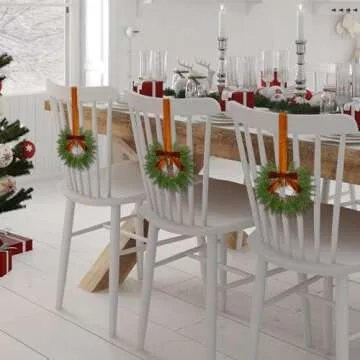 Dingion 8 Pcs 9.8" Small Christmas Cabinets Wreaths Mini Wreaths for Kitchen Window Chair Backs with Ribbon Bell Artificial Greenery Christmas Wreaths for Farmhouse Holiday Decoration(Brown)