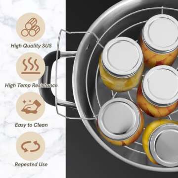 BriSunshine 21.5 QT Canning Pot with Rack, Stainless Steel Water Bath Canner, Stockpot Large pot with Glass Lid Anti-scald Handles for Canning Making Soups, Compatible with Induction Cooktops