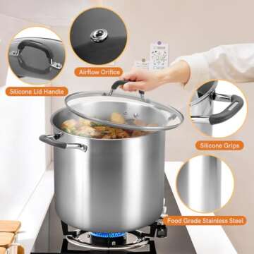 BriSunshine 21.5 QT Canning Pot with Rack, Stainless Steel Water Bath Canner, Stockpot Large pot with Glass Lid Anti-scald Handles for Canning Making Soups, Compatible with Induction Cooktops