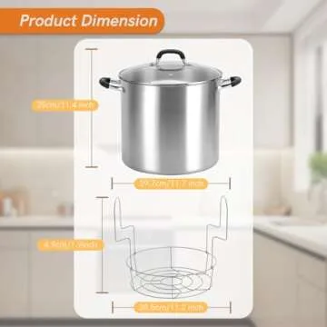 BriSunshine 21.5 QT Canning Pot with Rack, Stainless Steel Water Bath Canner, Stockpot Large pot with Glass Lid Anti-scald Handles for Canning Making Soups, Compatible with Induction Cooktops