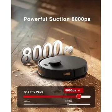 Yeedi C12 PRO Plus Robot Vacuum and Mop, 8000Pa Strong Suction, Vibrating Mopping, 7-Week Dust Storage, Bagless Dust Container, ZeroTangle Brush, Black