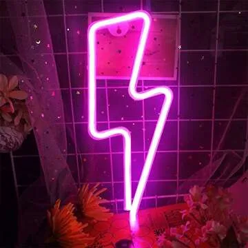 Protecu LED Lightning Bolt Neon Sign - USB & Battery Operated Room Decor Light