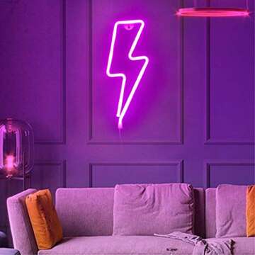 Protecu LED Lightning Bolt Neon Sign for Kids Bedroom