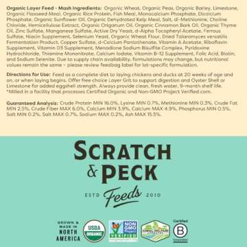 Scratch and Peck Whole Grain Layer Mash Chicken and Duck Feed - 25 lbs Bag - Corn-Free and Soy-Free - 16% Protein, Certified Organic and Non-GMO Project Verified Chicken Food