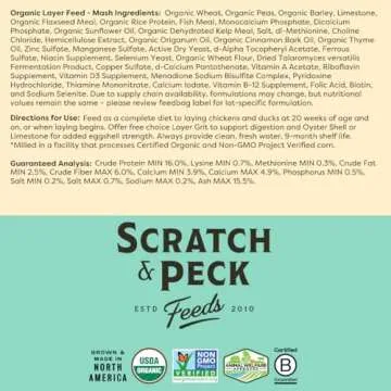 Scratch and Peck Whole Grain Layer Mash Chicken and Duck Feed - 25 lbs Bag - Corn-Free and Soy-Free - 16% Protein, Certified Organic and Non-GMO Project Verified Chicken Food