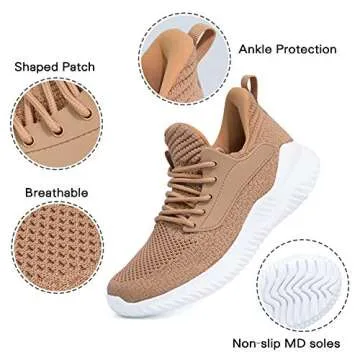 Akk Womens Tan Shoes Running Sneakers Lightweight Walking Tennis Athletic Shoes for Gym Workout Sports 8.5 US