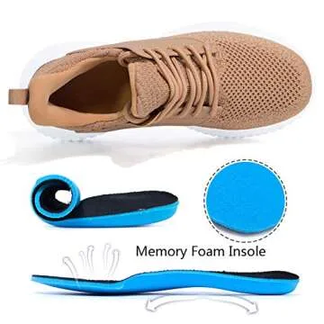 Akk Womens Tan Shoes Running Sneakers Lightweight Walking Tennis Athletic Shoes for Gym Workout Sports 8.5 US