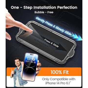 EZ-GLAZ-4 Pack for iPhone 14 Pro Screen Protector[6.1"] With 2 Pack Camera Lens Protector, 9H+ Hardn...