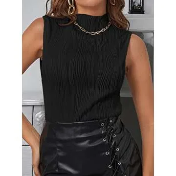 LovelyWholesale Womens Sleeveless Mock Neck Tank Top Summer Textured Blouse Shirt Black Medium