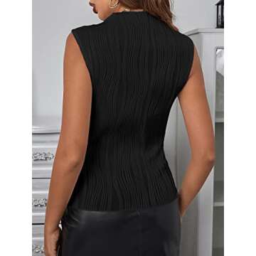 LovelyWholesale Womens Sleeveless Mock Neck Tank Top Summer Textured Blouse Shirt Black Medium