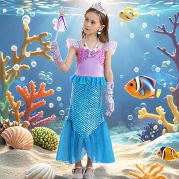 Luzlen Little Girls Mermaid Princess Costume Sequins Party Dress for Toddler Kids Baby Halloween Dre...