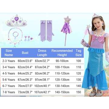 Luzlen Little Girls Mermaid Princess Costume Sequins Party Dress for Toddler Kids Baby Halloween Dress Up with Accessories