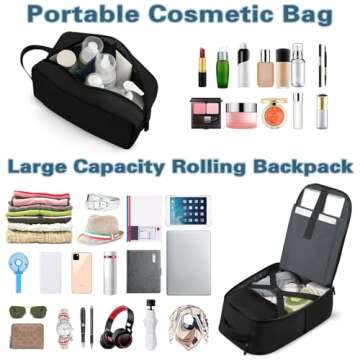 ZOMFELT Rolling Backpack for Women, Backpack with Wheels Carry on Luggage, 17 Inch Rolling Laptop Ba...