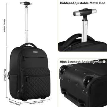 ZOMFELT Rolling Backpack for Women, Backpack with Wheels Carry on Luggage, 17 Inch Rolling Laptop Backpack with Toiletry Bag, Wheeled Backpack for Travel Trip Business