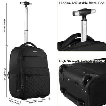 ZOMFELT Rolling Backpack for Women, Backpack with Wheels Carry on Luggage, 17 Inch Rolling Laptop Backpack with Toiletry Bag, Wheeled Backpack for Travel Trip Business