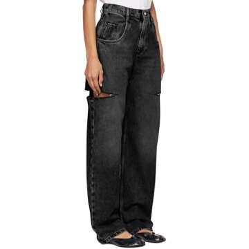 Cicy Bell Womens High Waisted Baggy Jeans Side Cut Out Wide Leg Stretchy Trendy Denim Pants with Poc...
