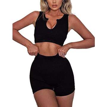 HCKG Women's Ribbed Crop Top and Yoga Shorts Set