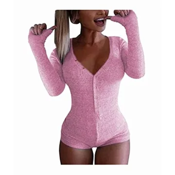Roselux Women's Sexy Deep V Neck Long Sleeve Knitted Bodysuit - Elegant and Versatile