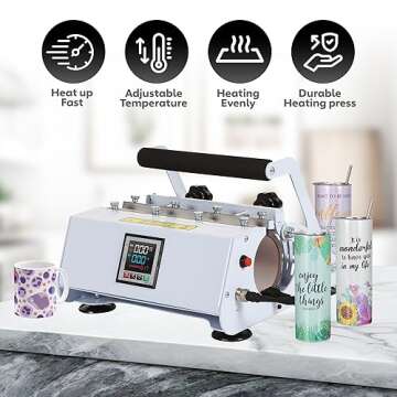 Fierton Tumbler Heat Press Machine for 20oz 30oz Sublimation Skinny Straight Tumblers Glass Heat Transfer Vinyl Mug Press with Temp&Timer Setting for 11-16oz DIY Cup（Gray）