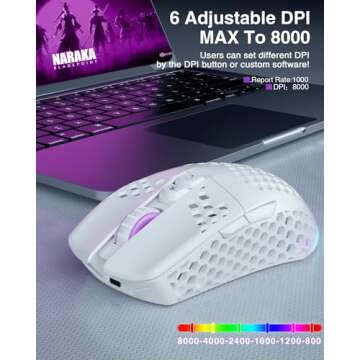 SOLAKAKA SM600 White Wireless Gaming Mouse,8000 DPI Tri-Modes BT5.1/Type-C Wired/2.4G Wireless Mouse with 2 Side Buttons, Programmable Macro Gamer Mouse with RGB Light for Laptop/PC/Mac