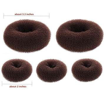 SQULIGT 5 PCS Donut Hair Bun Maker, Dark Brown Ring Style Bun Makers Set (2 Large and 3 Small)