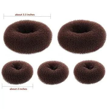 SQULIGT 5 PCS Donut Hair Bun Maker, Dark Brown Ring Style Bun Makers Set (2 Large and 3 Small)