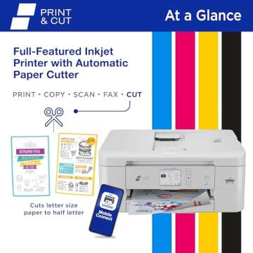 Brother Print & Cut MFC-J1800DW Wireless Color All-in-One Inkjet Printer with Automatic Paper Cutter...