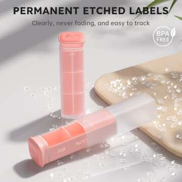 KOVIUU Weekly Pill Organizer 3X a Day, Detachable Pill Box 7 Day, Large 3 Times Daily Pill Case, Travel Pill Container Holder, Week Medication Dispenser Pillbox for Vitamin Supplement Medicine, Pink