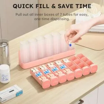KOVIUU Weekly Pill Organizer 3X a Day, Detachable Pill Box 7 Day, Large 3 Times Daily Pill Case, Travel Pill Container Holder, Week Medication Dispenser Pillbox for Vitamin Supplement Medicine, Pink