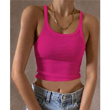 KAMISSY Women's Sleeveless Crop Tank Top Slim Fit Scoop Neck Ribbed Knit Basic Crop Cami Shirts Tops...
