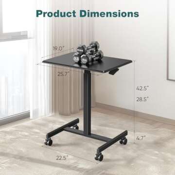 SMUG Mobile Small Rolling Desk - Adjustable Height Standing Table with Wheels, Portable Workstation ...