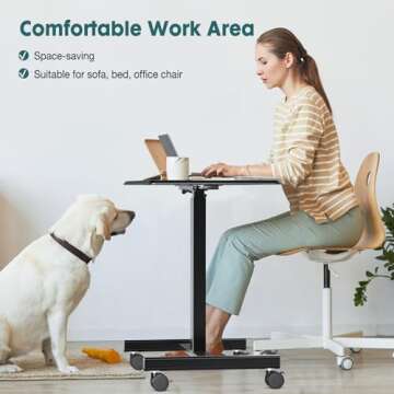 SMUG Mobile Small Rolling Desk - Adjustable Height Standing Table with Wheels, Portable Workstation Rolling Laptop Computer Cart for Small Spaces, Home, Office, Classroom