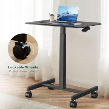 SMUG Mobile Small Rolling Desk - Adjustable Height Standing Table with Wheels, Portable Workstation Rolling Laptop Computer Cart for Small Spaces, Home, Office, Classroom