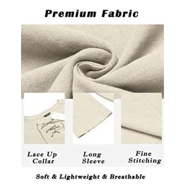 COOFANDY Men Linen Beach Tshirt Lace Up V Neck Shirts Renaissance Vintage Shirts