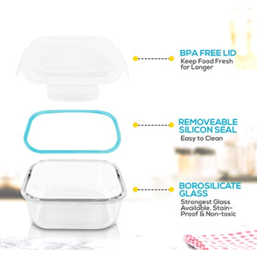 Utopia Kitchen Glass Food Storage Container Set - 18 Pieces (9 Containers and 9 Lids) - Transparent Lids - BPA Free (Blue, 18 Piece Set)