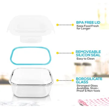 Utopia Kitchen Glass Food Storage Container Set - 18 Pieces (9 Containers and 9 Lids) - Transparent Lids - BPA Free (Blue, 18 Piece Set)