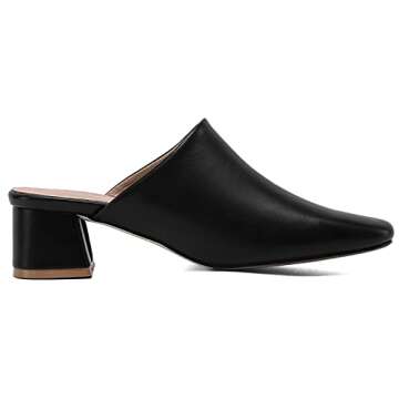 MOOMMO Women Chunky Heel Mules Black Closed Toe Square Toe Slip On Backless Pumps Black Mid Block Heel Comfort Matte Leather Slide Sandals Casual Cute Outdoor Slippers Dress Shoes 5 M US