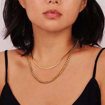 Fiusem Gold Plated Necklace for Women, Gold Plated Chain for women 14K Real Gold Plated Herringbone ...