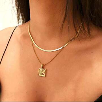 Fiusem Gold Plated Necklace for Women, Gold Plated Chain for women 14K Real Gold Plated Herringbone Necklace for Women, 3mm(W) 16"(L)