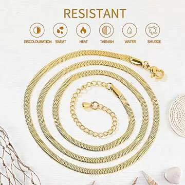 Fiusem Gold Plated Necklace for Women, Gold Plated Chain for women 14K Real Gold Plated Herringbone Necklace for Women, 3mm(W) 16"(L)