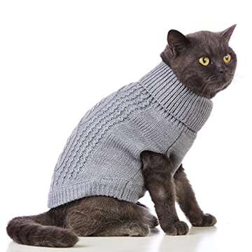 Jnancun Cat Sweater Keep Your Pets Cozy, 16 Color Turtleneck Knitted Sleeveless Dog Sweater, Winter Outfits for Cats & Small Dogs During Cold Seasons (Medium, Grey)
