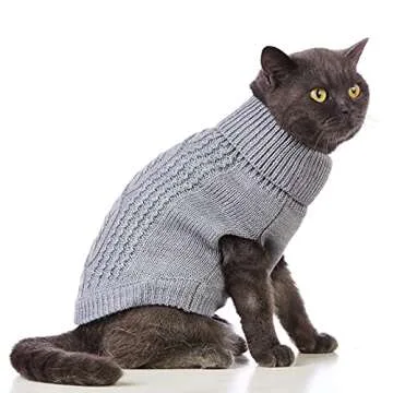 Jnancun Cat Sweater Keep Your Pets Cozy, 16 Color Turtleneck Knitted Sleeveless Dog Sweater, Winter Outfits for Cats & Small Dogs During Cold Seasons (Medium, Grey)