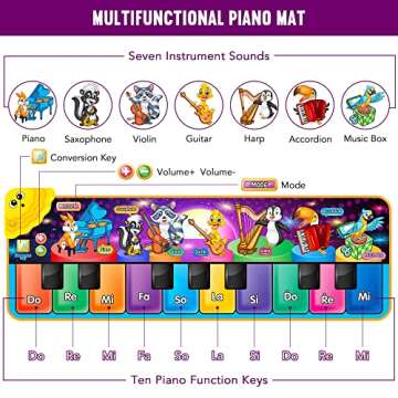Kids Musical Piano Mats with 25 Music Sounds,Musical Toys Baby Floor Piano Keyboard Mat Carpet Anima...