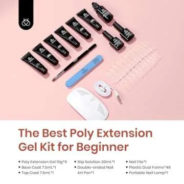Beetles Poly Nail Extension Gel with Uv Light Starter Kit- 6 Jelly Colors 15 ML Clear Pink Neutral Jelly Gel Nails Quick Building Hybrid Gel Base Top Coat Slip Solution French Manicure Set for DIY