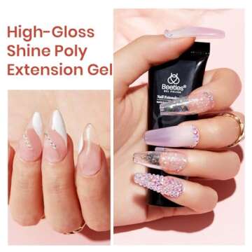 Beetles Poly Nail Extension Gel with Uv Light Starter Kit- 6 Jelly Colors 15 ML Clear Pink Neutral Jelly Gel Nails Quick Building Hybrid Gel Base Top Coat Slip Solution French Manicure Set for DIY