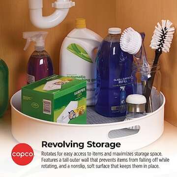 Copco Under-Sink Pantry and Cabinet Organizer, 18-Inch, Revolving Storage Solution, White and Gray